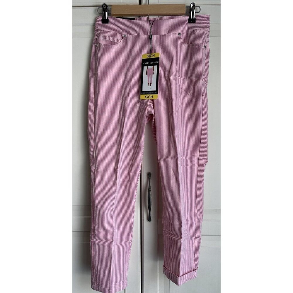 Mario Serani Capri Pant Womens‎ Small Pink White Stripe New With Tags